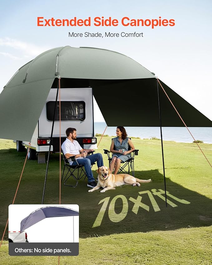 VEVOR Versatility Camping Tent - Moonshade Awning Auto Canopy with UV50+ Protection & PU3000mm Water Resistance, Ideal for Truck Bed, SUV, RV, Van, and Trailer Overlanding Gear, Tear-Resistant