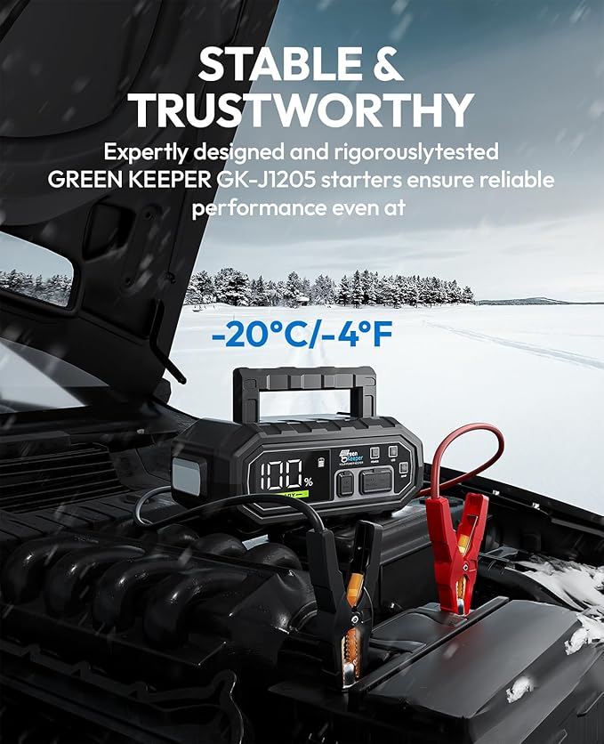 4000A Portable Car Jump Starter: 12V Battery Jumper Box Emergency Kits for 10.0L Car Truck, Auto Booster Start Pack, Fast Charger Power Bank with USB C Ports, LED Light, Smart Protection, GK-J1205