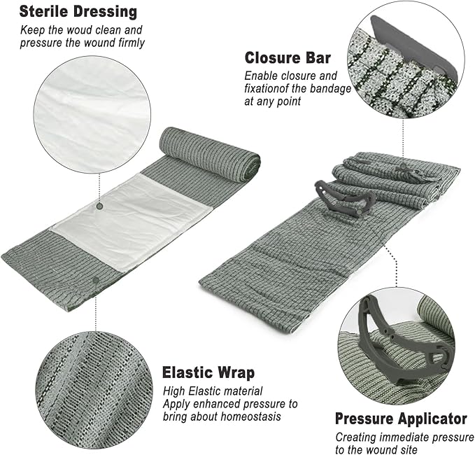 Upgrade Israeli Style Emergency Bandage, 5Pack 6 Inch Compression Bandage for Emergency Wound Dressing, First Aid and IFAK Trauma Military (6Inch-5Pcs)