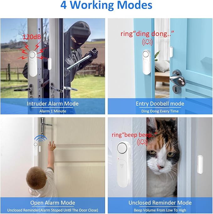 Window and Door Alarm When Opened (5 Pack) for Kids Safety/Home Security, Wireless Sliding Door Opening Sensor Alarms for Dementia, 120dB Burglar Alert, Ideal for Business, Garage, Apartment, White