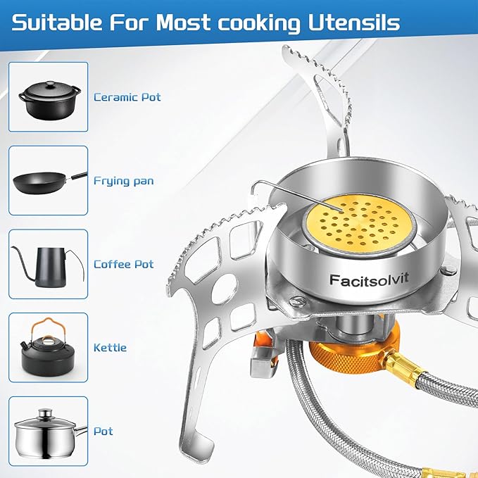 3900W Portable Windproof Camping Stove Gas Cooking Burner, Lightweight Propane Burners with Piezo Ignition and Carrying Bag for Outdoor Backpacking Picnic Hiking