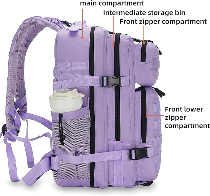 45L Tactical Assault Backpack 3 Day Assault Pack with MOLLE Waterproof Rucksack for Tactical Backpacks (Light Purple)