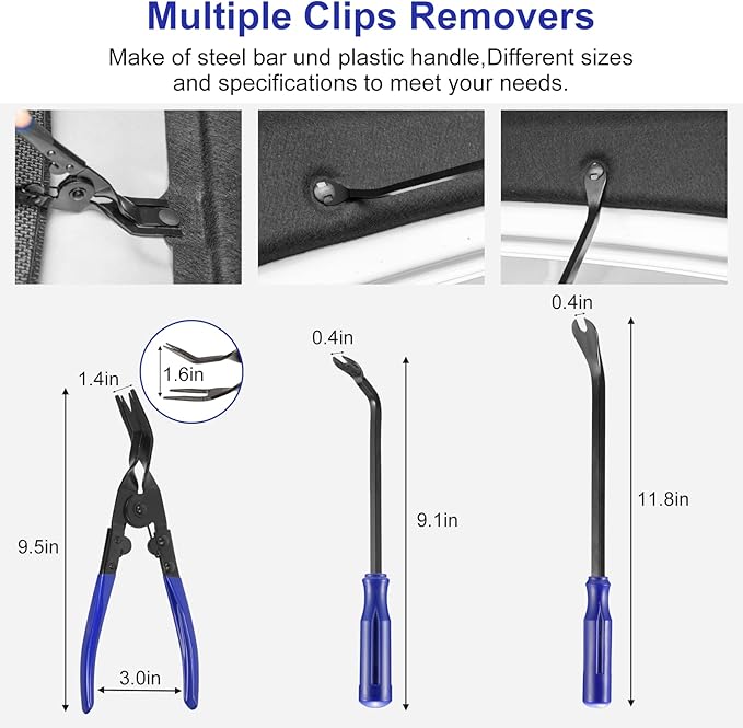 250 PCS Trim Removal Tool Kit Automotive Tools Auto Removal Set for Car Panel Dashboard Radio Puller Tool Plastic Pry Tools Clip Pliers/Fastener Pry Tool with Storage Bag (Blue)