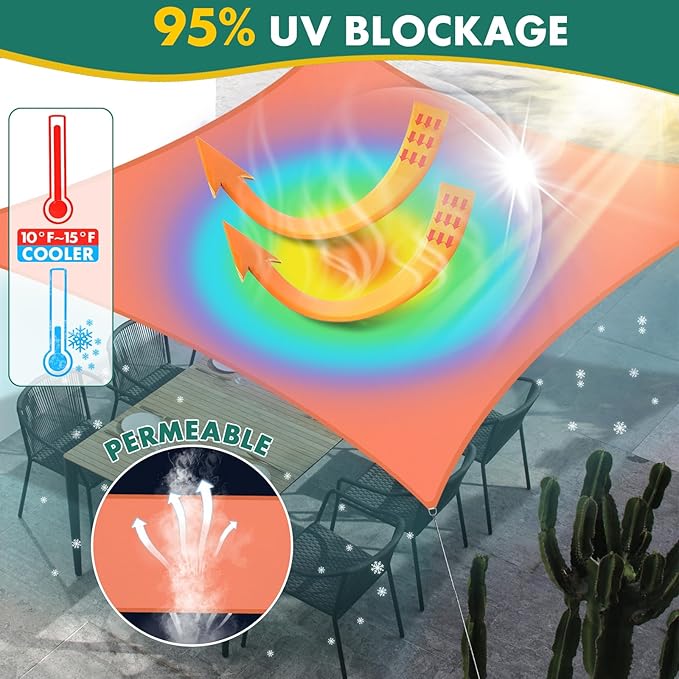 10' x 13' Sun Shade Sail, Rectangle Waterproof Canopy Awning UV Block Sunshade for Outdoor Patio Garden Terrace Backyard Pergola Sunscreen (Terracotta) (Customization Acceptable)