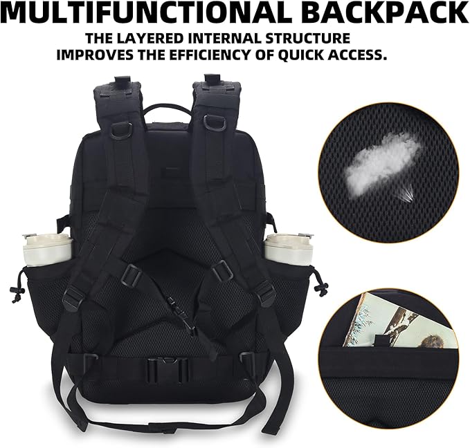 25L Tactical Military Backpack Small Travel Rucksack for Men and Women Assault Pack Bug Out Bag Molle Daypack Gym Backpack with Bottle Holder (Black Neon Green)