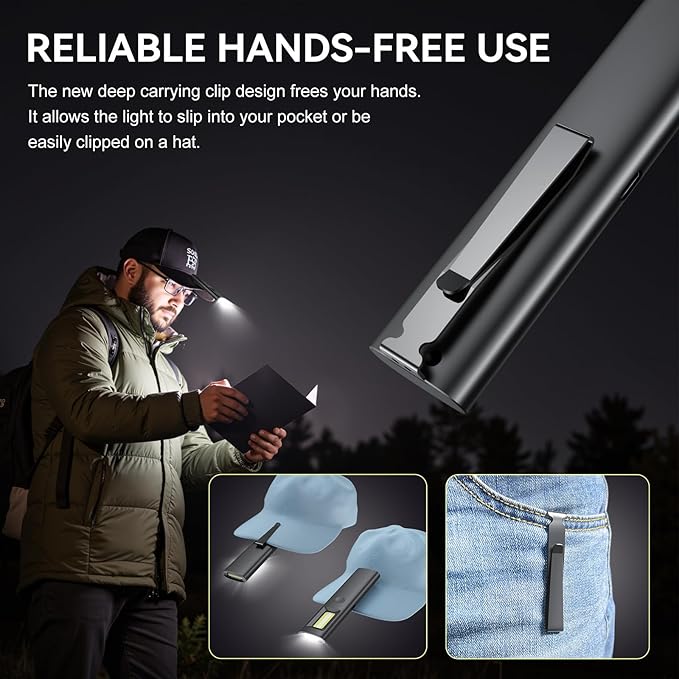 3IN1 EDC Pocket LED Flat Flashlight, USB-C Rechargeable 500 Lumens Compact Bright Handheld Flash Lights, Aluminum Alloy Material with Magnet for Hiking Work and Emergency (Black)