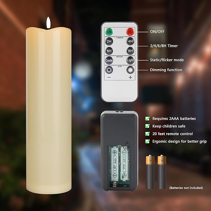 4" x14" Outdoor Candles with Timer Waterproof Large Flickering Flameless Candles with Remote Plastic Tall Pillar Candles for Indoor Outdoor Use, Ivory 1Pack