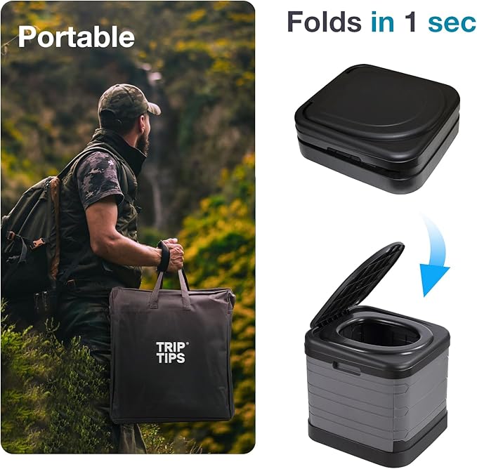 TRIPTIPS Updated Portable Potty for Camping Extra Large Folding Travel Toilet Camping Toilet Portable Toilet for Adults Car Toilet Camp Toilet Outdoor Toilet for Boat/Hiking/Long Trips/Beach