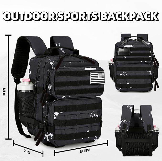 9L Mini Tactical Backpack 9L Assault Pack 9L Tactical Backpack Hiking Fitness Backpack(Black & white dots)