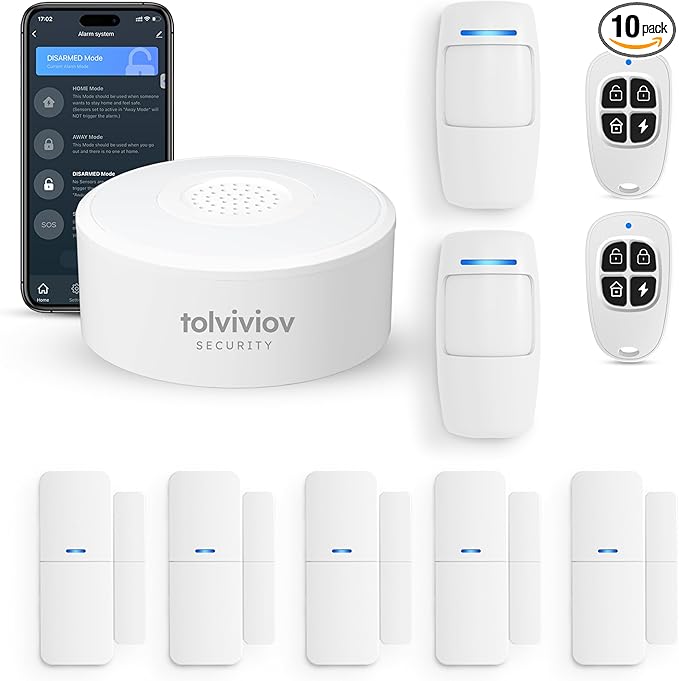 tolviviov Home Security System Wireless, DIY Door Alarm Security System, App Alerts, 10-Piece Kit, No Monthly fee, WiFi Alarm, Door Window Motion Sensor, for Safety, Home Security, Kids Safety
