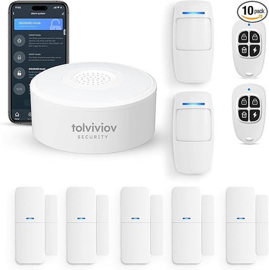 tolviviov Home Security System Wireless, DIY Door Alarm Security System, App Alerts, 10-Piece Kit, No Monthly fee, WiFi Alarm, Door Window Motion Sensor, for Safety, Home Security, Kids Safety