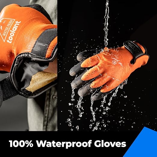 100% Waterproof Gloves for Men and Women, Winter Work Gloves for Cold Weather, Touchsreen, Thermal Gloves for Fishing, Gardening and Working in Freezer, With Grip, Orange, XX-Large