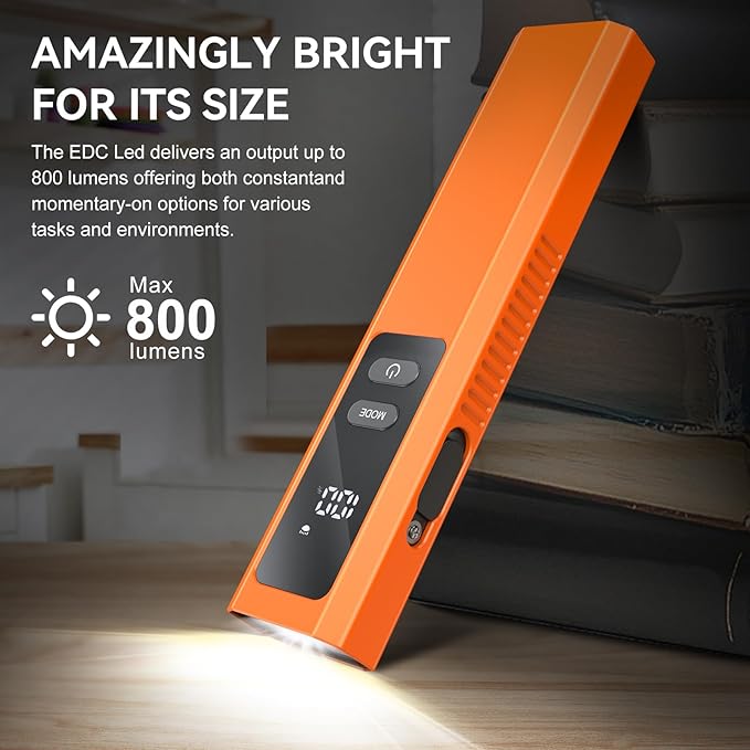 5 in 1 PRO EDC Flashlight Flat with Green Beam, UV Light, 800LM White Light LED Combo, Portable Pocket Flash Lights with Magnet for Outdoors Emergency and Work(Orange)