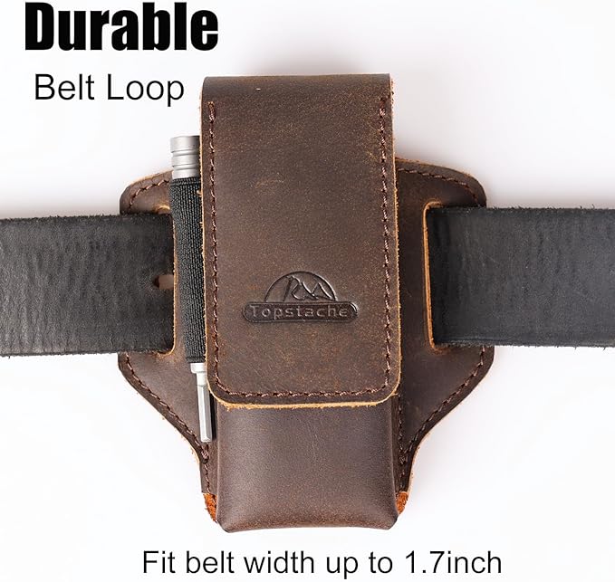 Topstache Leather Multitool Sheath for Belt - Multitool Holder - EDC Belt Organizer - Two Magnetic Closure - Darkbrown