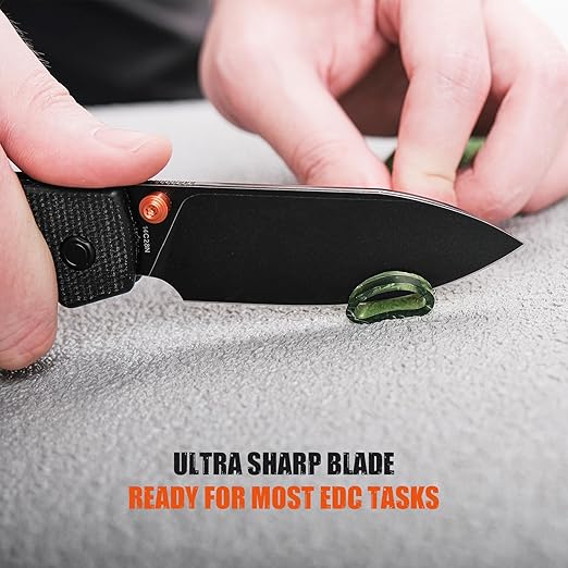 Vosteed Raccoon EDC Folding Pocket knife with Clip, Top Liner Lock Knife with 3.25" Sandvik 14C28N Steel Blade, Micarta Handle for Camping, Hiking - A2902