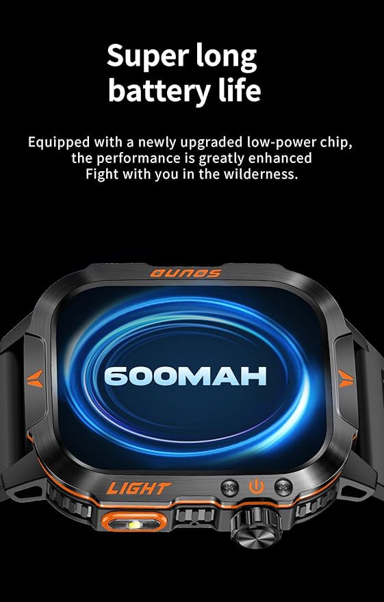 QTLLBT Smartwatch LED Flashlight Barometer Altimeter Compass 2.01HD Fitness Tracker Pedometer Multiple Watch Faces 100+ Sports Modes Sleep Heart Rate for Android iOS Men's Watch (Blue)