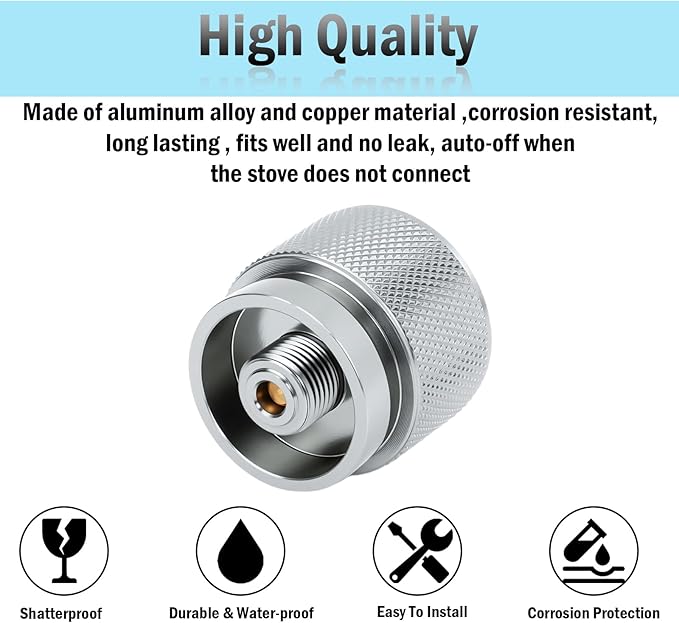 Camping Stove Adapter 1 Lb Propane Small Tank Input EN417 Lindal Valve Output Outdoor Cylinder LPG No Leak Canister Adapter