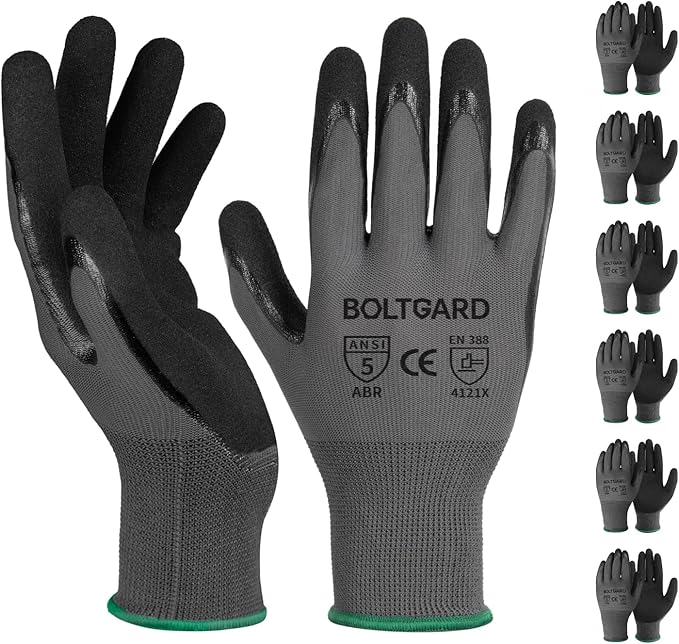 Work Gloves Men with Double Sandy Nitrile Coated Grip, Micro-Foam Nitrile for Mechanics, Construction, Warehouse