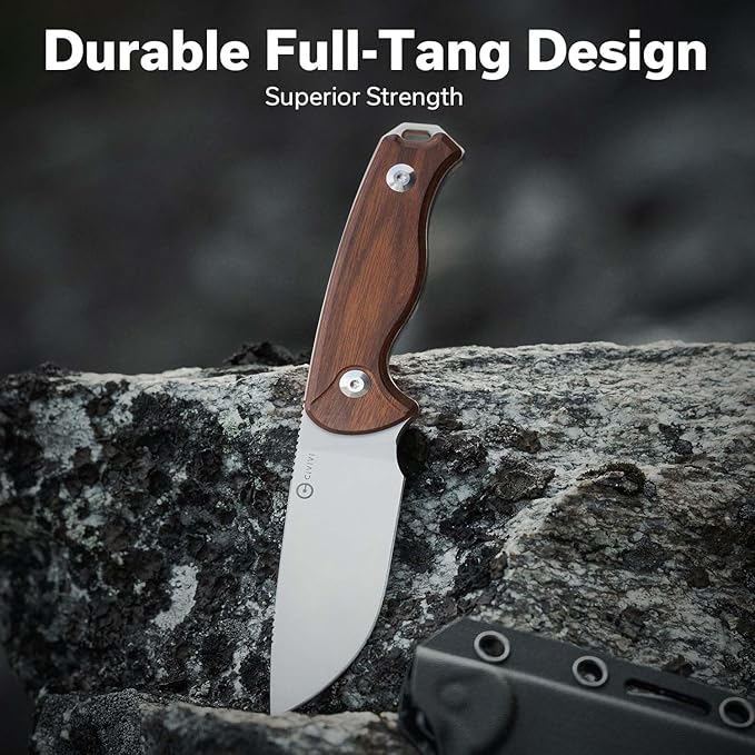 CIVIVI Timberbark Fixed Blade Knife with Kydex Sheath & Clip, 3.2" 14C28N Blade Wood Handle with Lanyard, Ideal EDC Hunting Knife for Outdoor Adventures Camping Hiking C23094-4