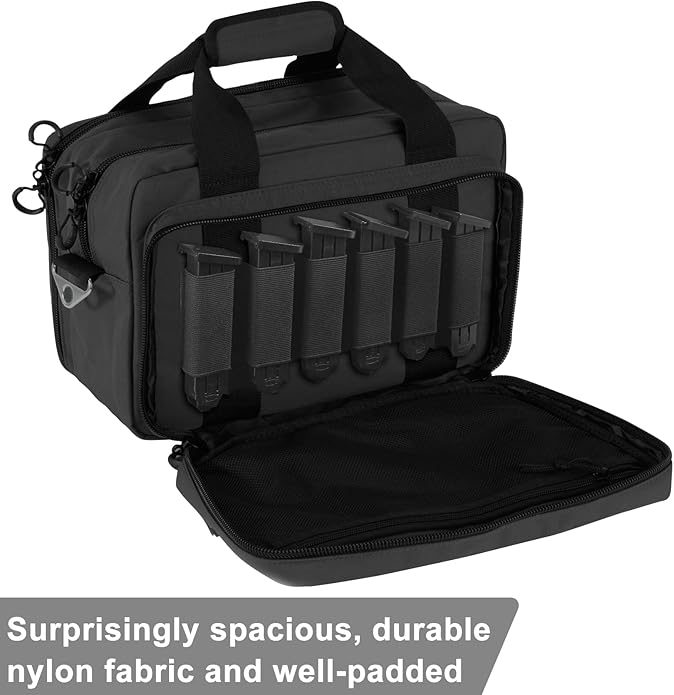 Range Bag Pistol Handgun Bag Gun Carrying Case for Handguns and Ammo with Lockable Zippers