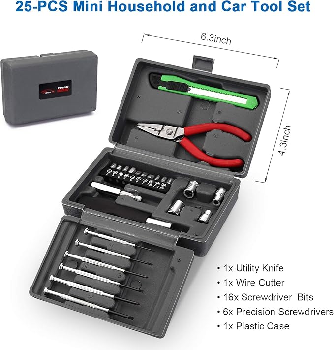 Vetoos Roadside Emergency Car Kit with Jumper Cables, Auto Vehicle Safety Road Side Assistance Kit Essentials, Winter Car Kit for Women and Men, with Mini Car Tool Set, Dial Tire Pressure Gauge