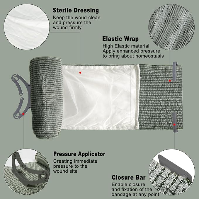 6 Inch Israeli Style Emergency Bandage, Compression Trauma Pressure Wound Dressing, Medical Sterile Vacuum Sealed, Trauma Kit, Tactical First Aid Kit IFAK Supplies (6Pcs)