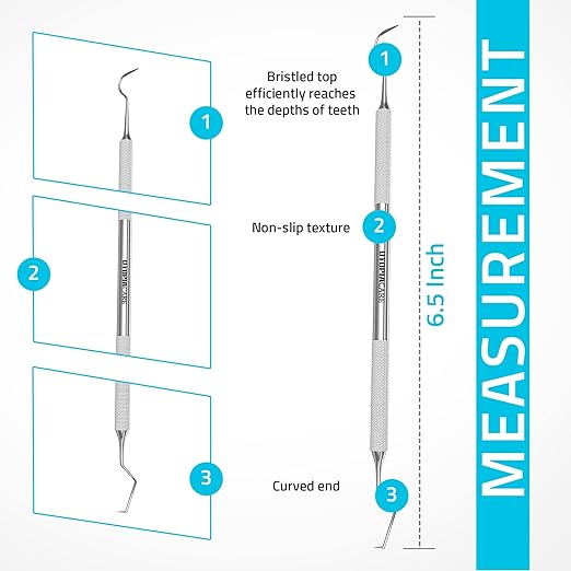 Utopia Care Professional Dental Tartar Scraper Tool, Dental Pick, 6.5 Inch Double Ended Tartar Remover for Teeth, Plaque Remover, Tooth Scraper, Silver, Pack of 2