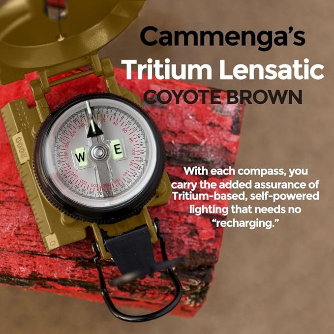 Cammenga Official US Military Tritium Lensatic Compass, Accurate Waterproof Hand Held Compasses with Pouch for Hiking Camping Navigation Survival Backpacking Orienteering