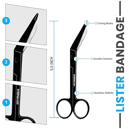 Utopia Care Bandage Scissors, 5.5 Inch Stainless Steel Shears for First Aid and Professional Use – Black