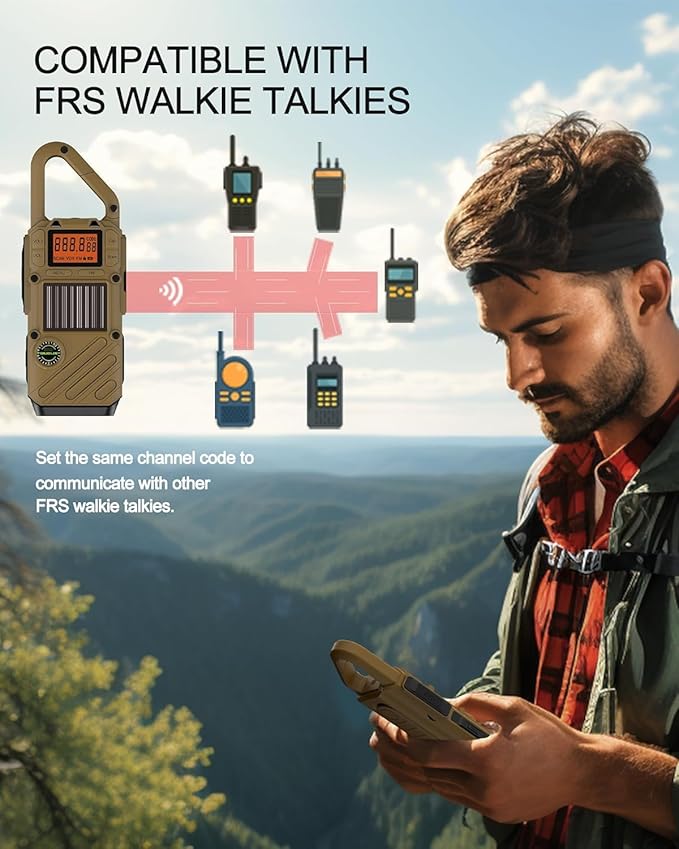 Walkie Talkies for Adults Rechargeable, FM/NOAA Emergency Radios with Weather Alerts, LED Flashlight & SOS Alarm, Solar Powered Hand Crank 2 Way Radios Walkie Talkie Hand Crank Long Range