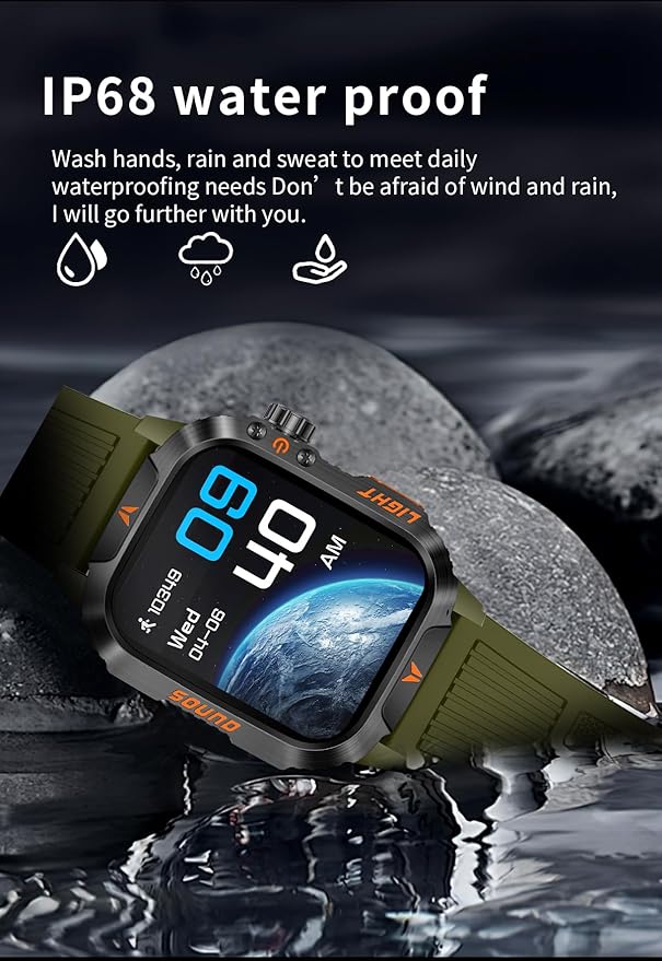 QTLLBT Smartwatch LED Flashlight Barometer Altimeter Compass 2.01HD Fitness Tracker Pedometer Multiple Watch Faces 100+ Sports Modes Sleep Heart Rate for Android iOS Men's Watch (Blue)