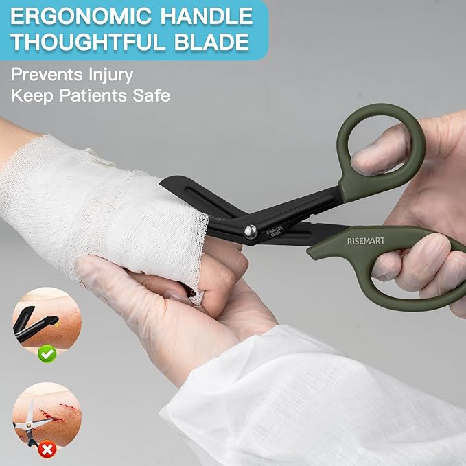 Trauma Shears - RISEMART Medical Scissors Bandage Scissors for Nurses, 7.5" Fluoride Coated Non-stick Blades Stainless Steel Nursing scissors for Doctor, Nurses, Nursing Students,EMS Black+Green