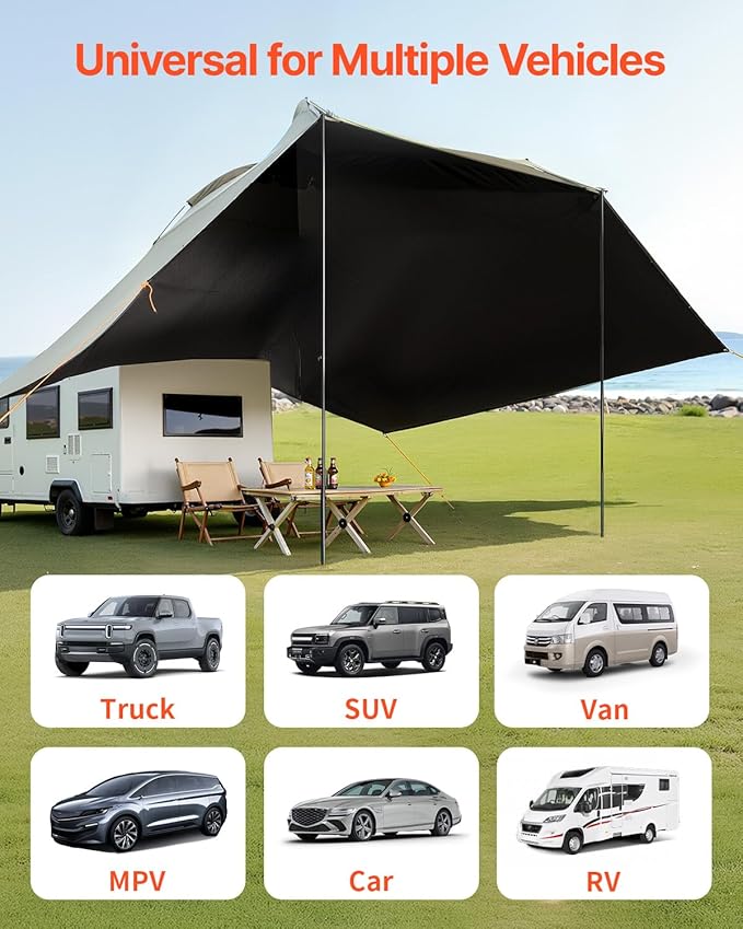 VEVOR Versatility Camping Tent - Moonshade Awning Auto Canopy with UV50+ Protection & PU3000mm Water Resistance, Ideal for Truck Bed, SUV, RV, Van, and Trailer Overlanding Gear, Tear-Resistant