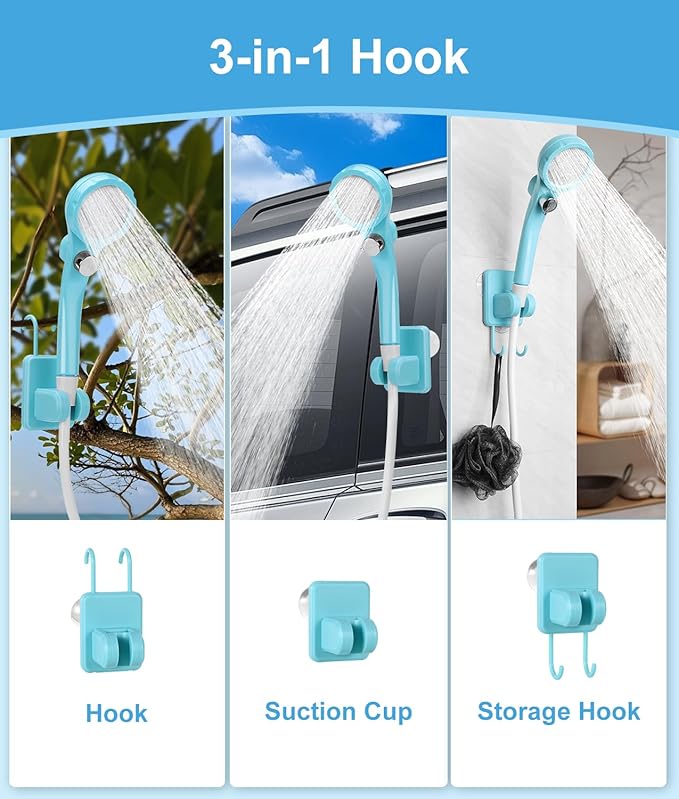 WADEO Portable Shower for Camping, 6000mAh Outdoor Electric Shower Rechargeable Pump with Intelligent Digital Display, Camping Shower Head Nozzle for Camping, Hiking, Traveling, Washing