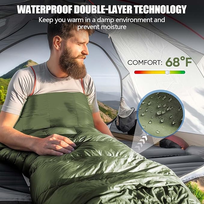 Camping Sleeping Bags for Adults Kids Waterproof Lightweight Sleeping Bag for Cold Weather or Warm Backpacking Hiking Mountaineering Indoor Outdoor Use