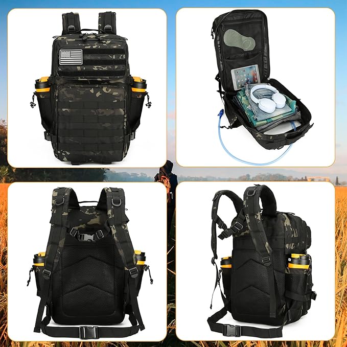 25L Tactical Backpack for Men Women Military Backpack Army Assault Pack Molle Backpack Small Bug Out Bag Travel Rucksack Daypack (Black Camo)