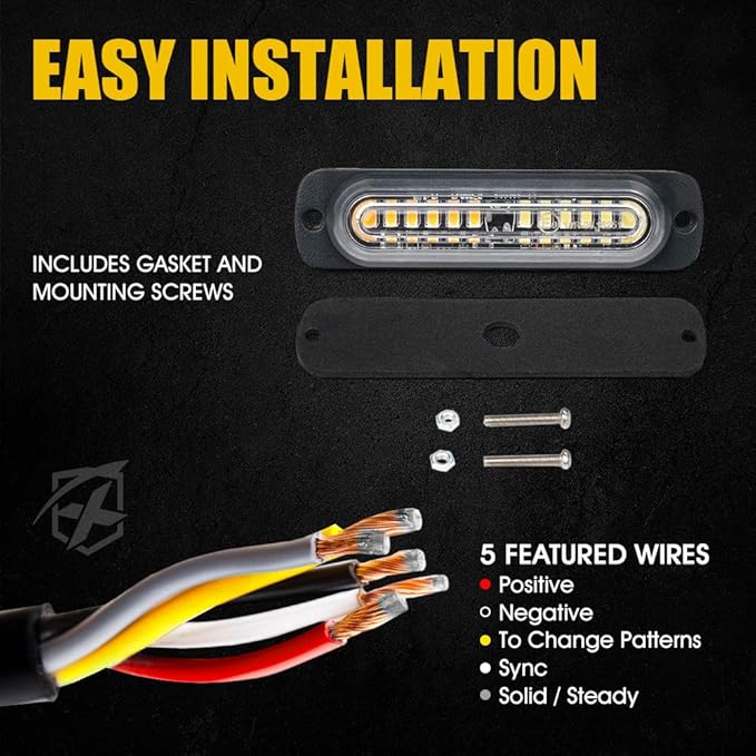 Xprite Amber/White 12 LED Emergency Strobe Lights Kit Surface Flush Mount Side Marker Grill Grille Hazard Warning Flashing Light Head for Off-Road Vehicles ATV Trucks Cars - 4Pcs