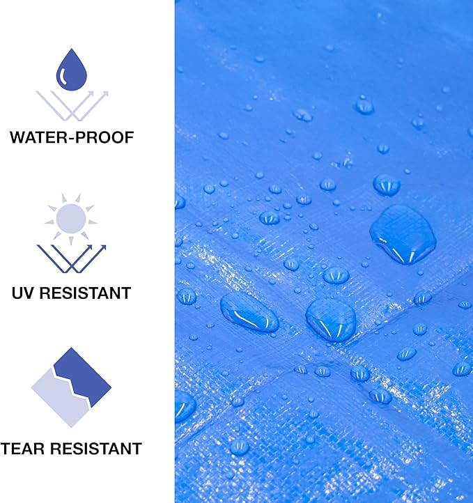 Waterproof Tarps 15x15 - Multi Purpose 5 MIL Tarp - High Durability 15x15 Tarp - Construction, Rain Shelter, Outdoor Cover and Camping Use