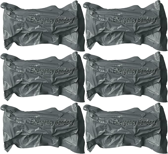 6 Inch Israeli Style Emergency Bandage, Compression Trauma Pressure Wound Dressing, Medical Sterile Vacuum Sealed, Trauma Kit, Tactical First Aid Kit IFAK Supplies (6Pcs)