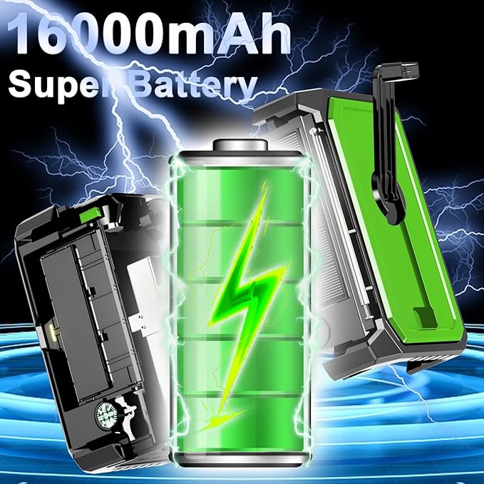 16000mAh Hand Crank Emergency Weather Radio with Wireless Speaker, 59200mWh NOAA AM FM Solar Radio with Flashlight Cell Phone Charger Reading Lamp Compass SOS for Camping and Survival (Light Green)