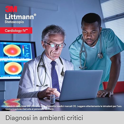 3M Littmann Cardiology IV Diagnostic Stethoscope, 6203, More Than 2X as Loud, Weighs Less, Stainless Steel Black-Finish Chestpiece, 27" Violet Stem, Black Tube and Headset