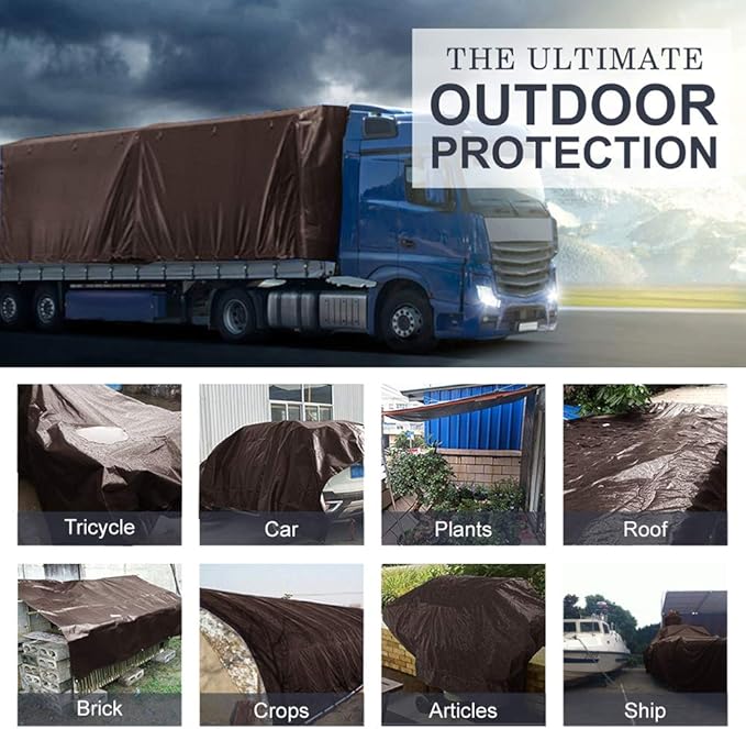 Waterproof Tarp Heavy Duty 9 Mil Thick Material - 10 x 12 Feet, Brown Sliver