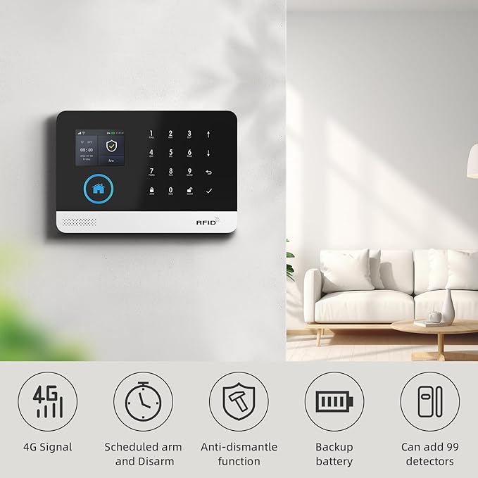 WiFi+GSM 4G Home Smart Alarm, Wireless Home Security Alarm System, Door/Window Sensor Entry Sensors with Smart Life App/Tuya App Alert, with Google Assistant and Alexa