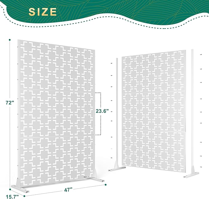 72" H×47" W Metal Privacy Screen Outdoor Privacy Screen Freestanding, Outdoor Privacy Screens and Panels for Patio Lawn Deck(Consists of 3 Panels)
