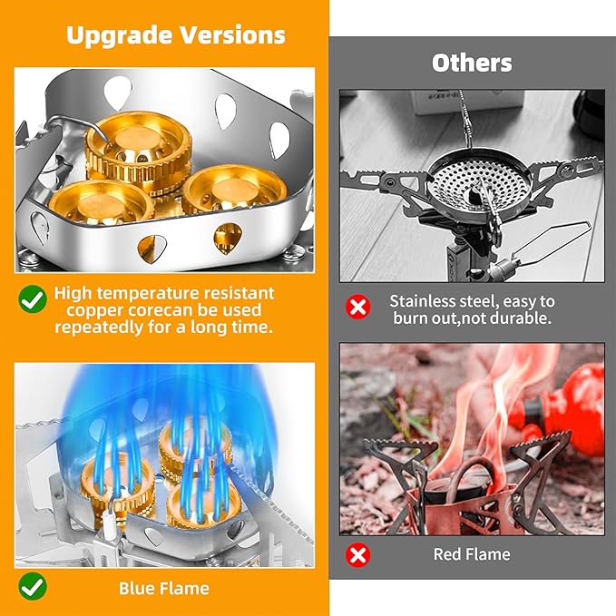 9900W Windproof Camping Gas Stove, Portable Camping Stove with Piezo Ignition, 1LB Propane Tank Adapter, Butane Adapter for Outdoor Cooking, Picnic, Camping and Hiking