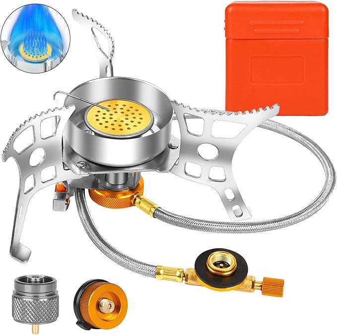 3900W Portable Windproof Camping Stove Gas Cooking Burner, Lightweight Propane Burners with Piezo Ignition and Carrying Bag for Outdoor Backpacking Picnic Hiking