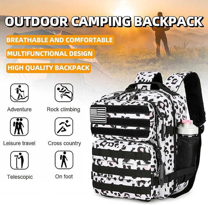 9L Mini Tactical Backpack 9L Assault Pack 9L Tactical Backpack Hiking Fitness Backpack(White Leopard)