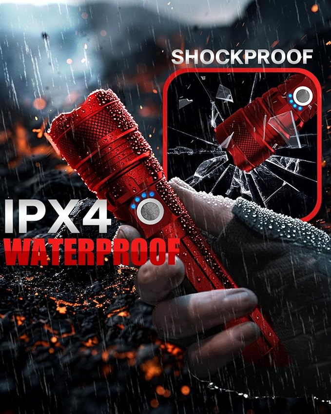 Victoper Red LED Flashlights, High Powered High Lumens Super Bright Tactical Flashlight, Rechargeable, 5 Modes Zoomable Waterproof Flash Lights for Emergency, Outdoor, Home, Camping, Hiking