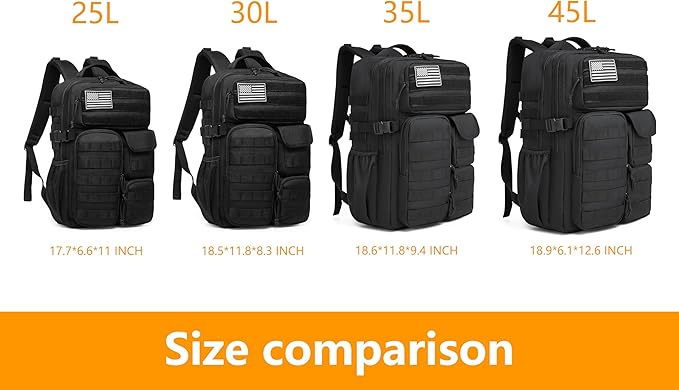 Wotony Tactical Backpack - Military waterproof backpack with multiple pockets and tactical gear for the outdoors (Black, 25L)