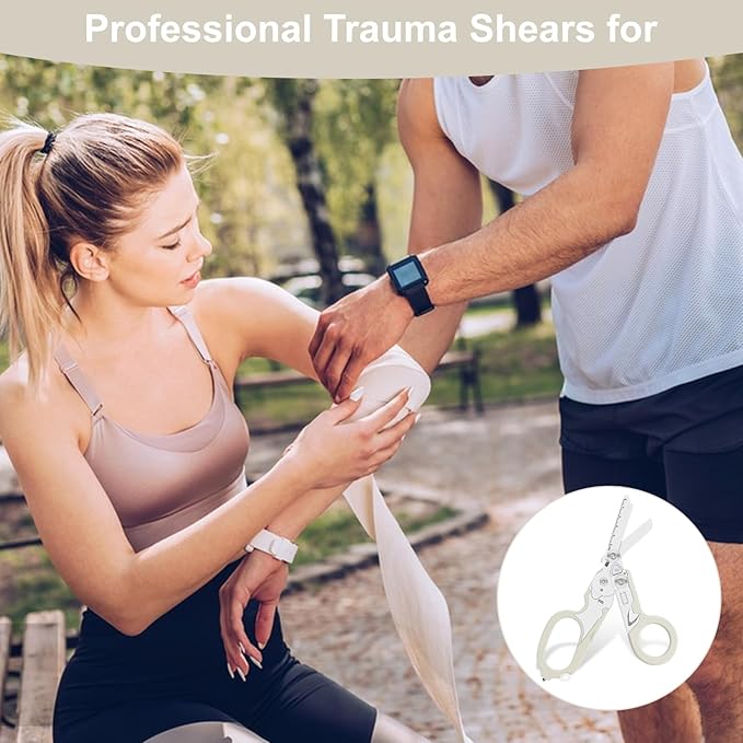 6 in 1 trauma shears, folding emergency shear, Outdoor Camping Tools, Seat Belt Cutter, Oxygen Cylinder Wrench, Complimentary Adjustable Wrench (Luminous Silver)